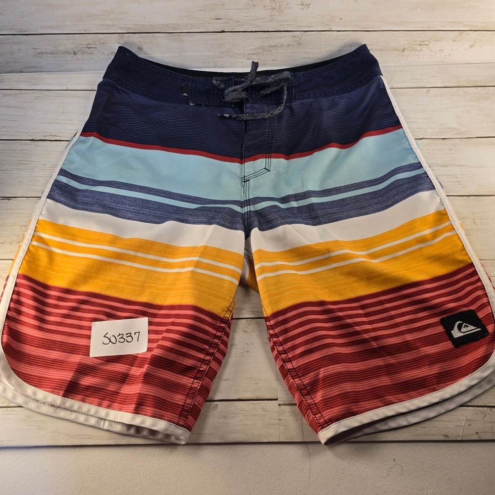 Quiksilver Mens Board Shorts Size 29 Multicolor Striped Swim Trunks Surf Scallop
